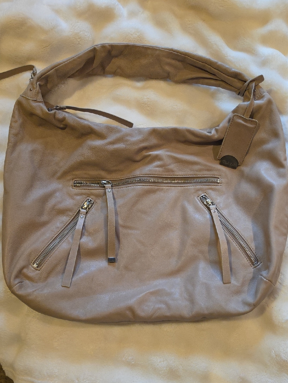 Calvin Klein Taupe Shoulder Hobo Bag with Zip Pockets